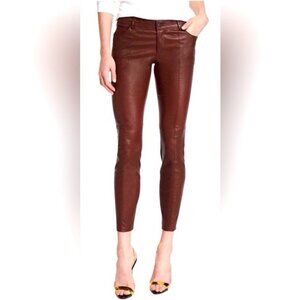 Haute Hippie Burgundy 100% Lamb Skin Leather Mid Rise Pants Size 4